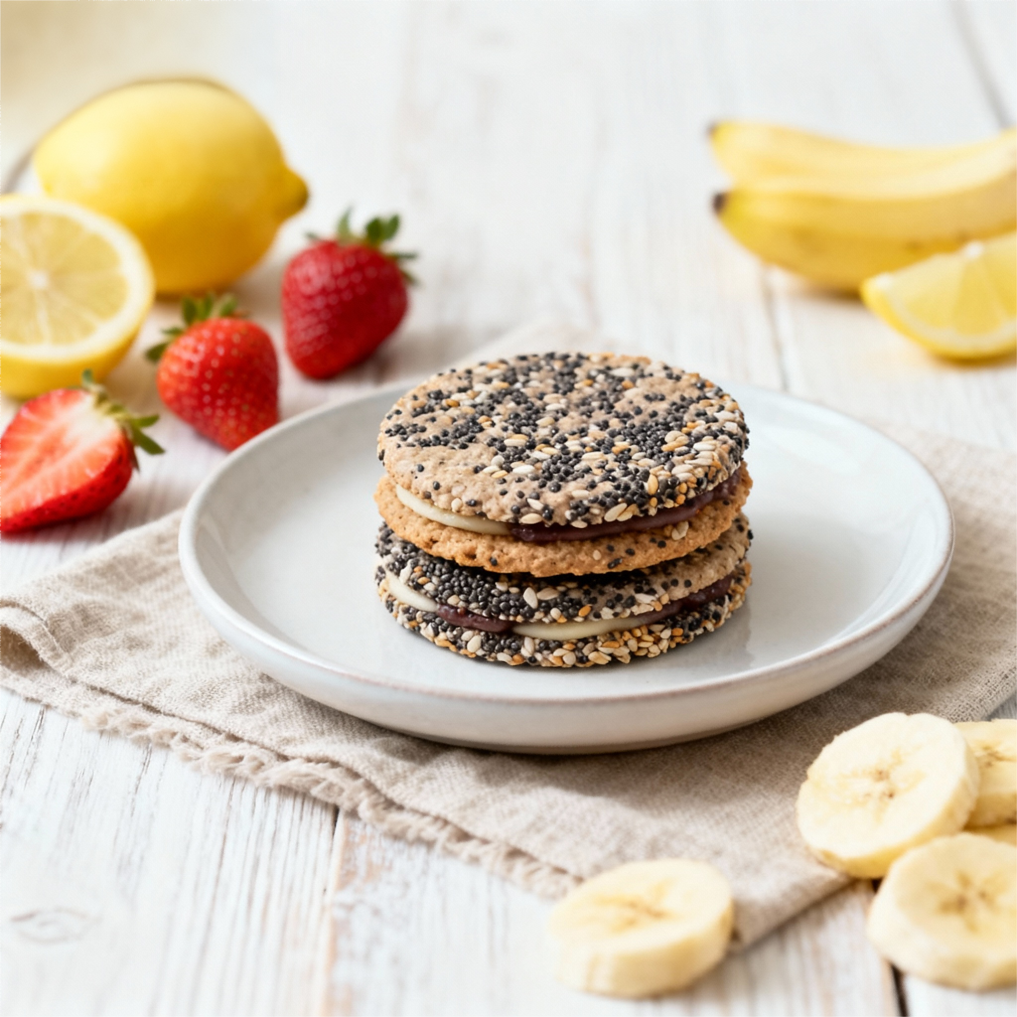 jimeng-2025-11-06-3414-极简主义美食摄影,健康早餐台,一碟精致的黑麦奇亚籽三色藜麦夹心饼,旁边散落着新鲜....png jimeng-2025-11-06-3414-极简主义美食摄影,健康早餐台,一碟精致的黑麦奇亚籽三色藜麦夹心饼,旁边散落着新鲜....png